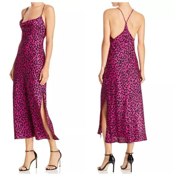 MILLY Silk Leopard Print Draped Cowl Neck Sexy Spaghetti Strap Slip Dress S/M - Picture 13 of 16
